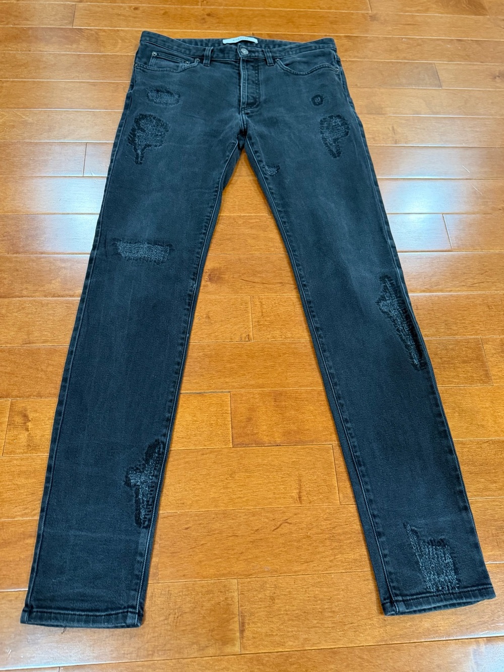 Givenchy Paris Mens Black Wash Destroyed Details Button Fly Skinny Fit Jeans 32